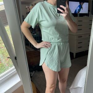 Green and White Striped Top